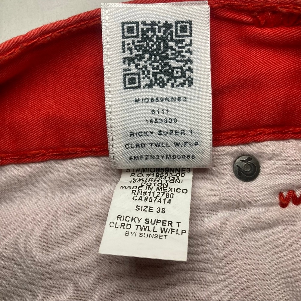 True Religion Ricky Jeans Mens 38x33 Relaxed Straight Flap Pocket Blood Orange - Picture 9 of 9